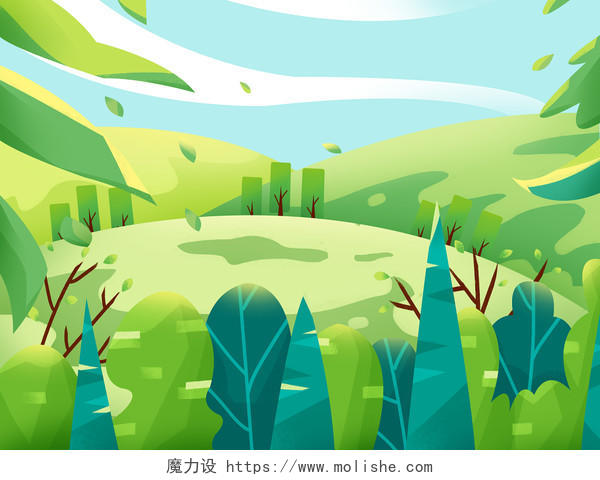 卡通世界森林日绿色环保主题原创手绘插画